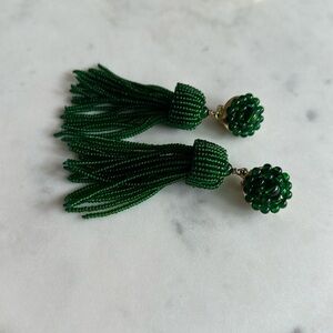 LISI LERCH Green Beaded Tassel Drop
Dangle Earrings - clip on